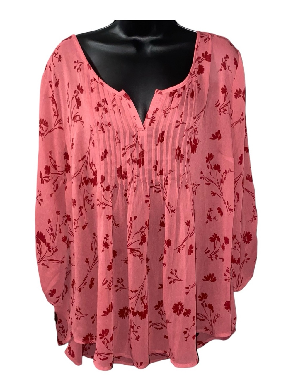 Torrid Women's Rose Colored Sheer Blouse Floral Pleated Front & Back Size 2